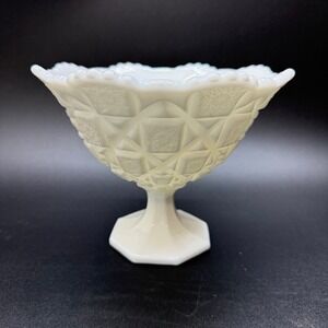 Vintage Glass Pedestal Bowl White Accent Decor Boho Chic Feminine Minimalism MCM